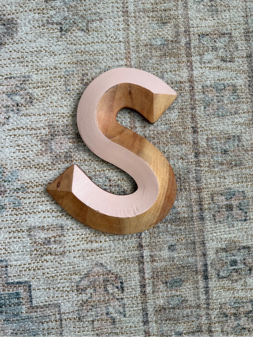 Wooden Letter S Wall Decor in Light Pink and Natural Wood from Anthropologie